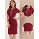 thumbnail image 2 of Vestidos de trabajo de negocios para mujer, manga corta, cuello cuadrado, bloque de color, vestido ce?ido al cuerpo Borgo?a S, 2 of 6