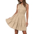 thumbnail image 5 of QUNYINEY Solid Summer Dresses for Women Midi A Line Short Sleeve A Line Dress Elastic Waist Flowy Loose Fit V Neck Dresses, 5 of 9