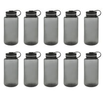 Plastic Sports Water Bottles with Flip Lid 38 oz. Set of 10, Bulk Pack - Great for Gym, Hiking, Cycling, Camping, Backpacking, School - Smoke