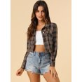 thumbnail image 3 of INSPIRE CHIC Women Classic Vintage Button Front Closure Chest Pocket Plaid Crop Jacket, 3 of 6