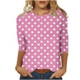 thumbnail image 2 of LADIGASU Women's Casual Print Round Neck 3/4 Sleeve T-shirt Blouse, 2 of 5