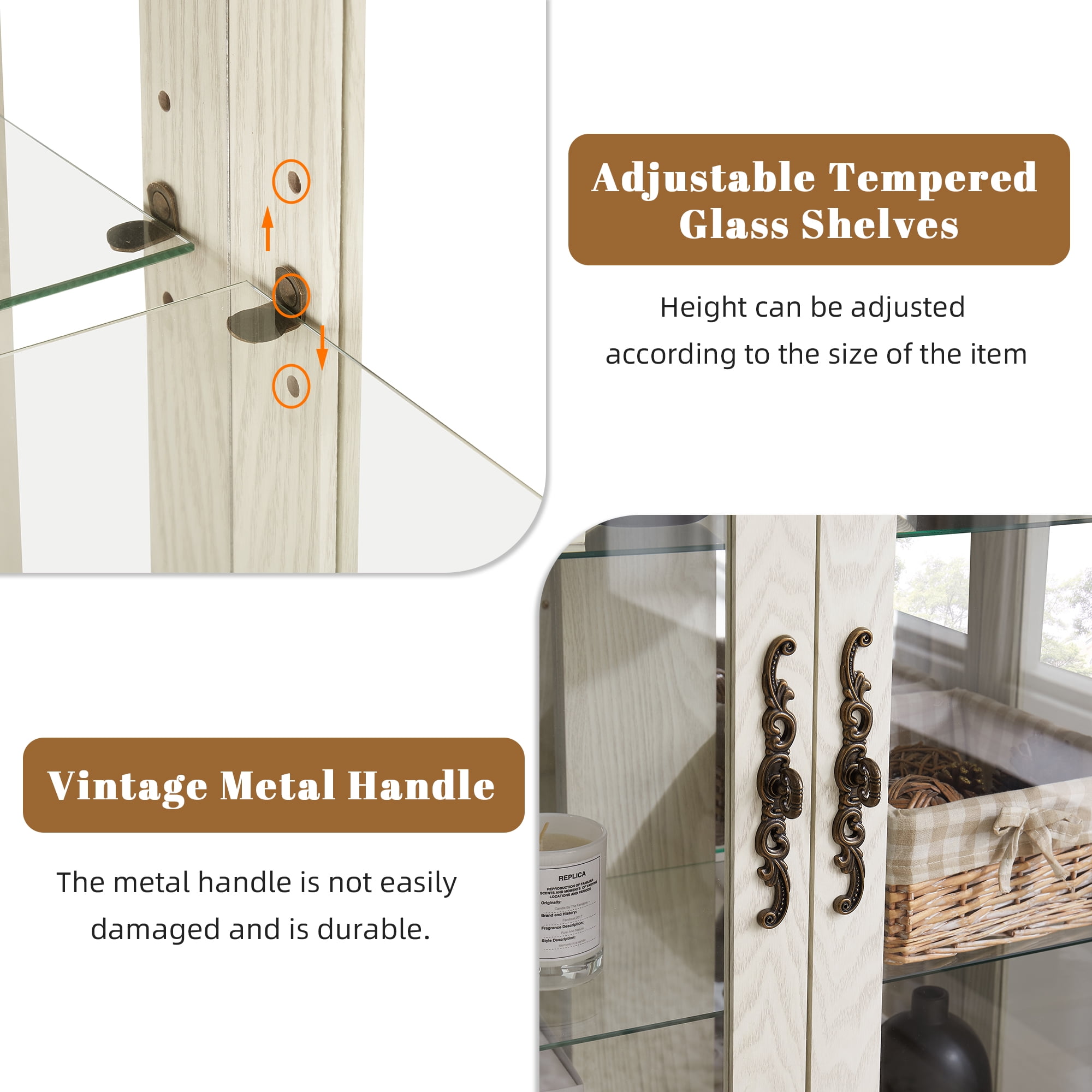 Miniyam Wood Lighted Curio Display Cabinet with Glass Door, White