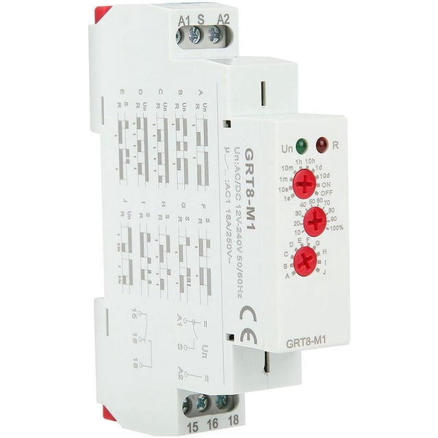 GRT8-M1 Relé de tiempo con 10 funciones Montaje en carril DIN de 35 mm CA/CC 12 V 240 V 50-60 Hz
