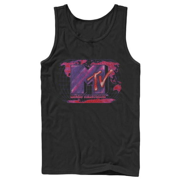 Men's MTV Dot Print Globe Logo  Tank Top Black Large
