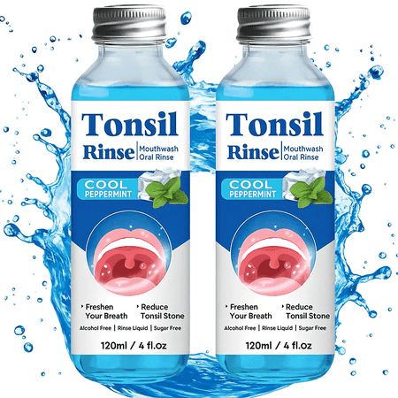 Tonsil Stone Remover Mouthwash, Tonsil Oral Rinse Mouthwash for Fresh Breath, Cool Peppermint, Fight Bad Breath & Relieve Dry Mouth, 4 fl oz, 2-Pack
