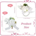 thumbnail image 2 of 1 bag Rose Flower Wrist Corsage White Silk Cloth Imitation Rose with Satin Ribbon Wrist Corsage Boutonniere Set for Rustic Vintage Wedding Decor Party Decoration Groom Bride Prom, 2 of 6