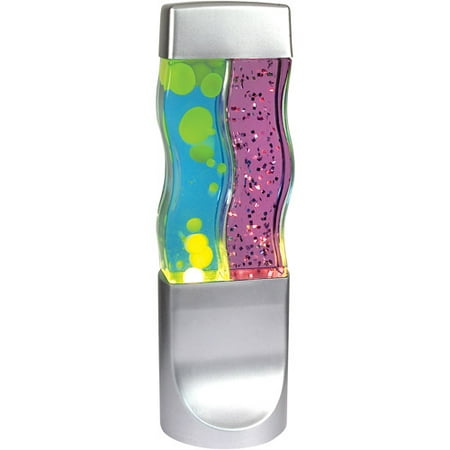 Twin Motion Lamp, Yellow Wax/Blue Liquid and Purple Glitter, Silver Base/Cap