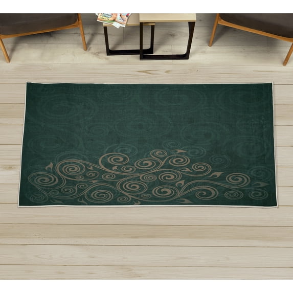 Ornamental Decorative Rug, Floral Swirls Ivy Image Ombre Details Grunge Backdrop Flower Illustration, Quality Carpet for Bedroom Dorm and Living Room, 6 Sizes, Dark Khaki, by Ambesonne