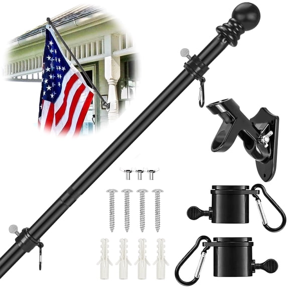 6FT Black Tangle-Free Flag Pole Kit with Bracket & 3x5 FT US Flag – Stainless Steel Anti-Wrap for Outside House