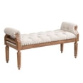 thumbnail image 3 of Christopher Knight Home 50" Mid-Century End of Bed Bench, Button-Tufted Ottoman with Rolled Arms, Weathered Teak Finish, Beige, 3 of 8