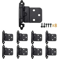 8 Pack 1/2" Matte Black Self Closing Cabinet Hinges for Flush Mount Kitchen Cabinet Door, Semi-Concealed Kitchen Cupboard Hinges
