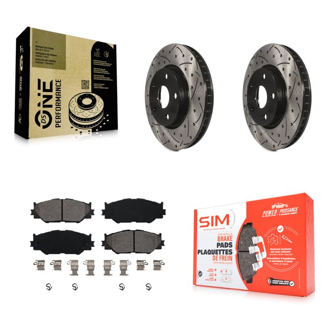 Transit Auto Front Coated Drilled Slotted Disc Brake Rotors and Semi-Metallic Pads Kit for Car Lexus IS250 KDS-100089