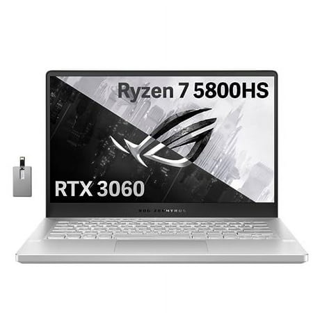 ASUS ROG Zephyrus G14 Gaming Laptop, 14" FHD 144Hz Display, AMD Ryzen 7-5800HS, NVIDIA GeForce RTX 3060 6G Graphics, 16GB RAM, 1TB PCIe SSD, Backlit Keyboard, Win 11 Pro, White, 32GB USB Card