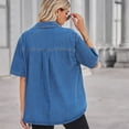 thumbnail image 3 of SWSMCLT Women's Jean Shirt Short Sleeve Button Up Top Summer Loose Fit Western Cowgirl Shirt Pockets Soft Fashion Casual Dark Blue X-Large, 3 of 4