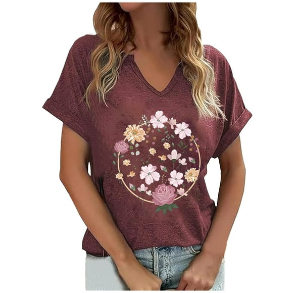 WEAIXIMIUNG Valentine's Day Women 2024 Western Shirts Women Outfits Rodeo Horse Graphic Tees Vintage Print Short Sleeve T Shirt Casual V Neck Tops