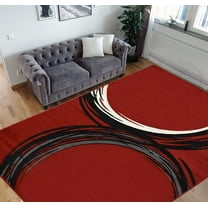 HR Circle Pattern Area Rug 8X10 Geometric Contemporary Modern red Black & Grey Carpet Comfy shed Free Stain Resistant