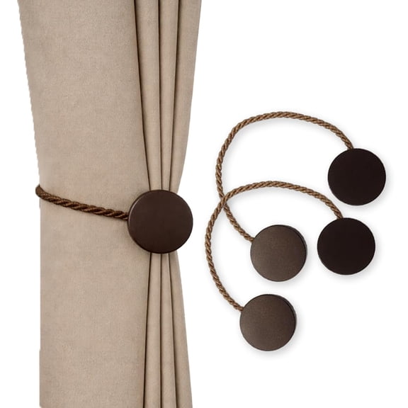 Deco Window Magnetic Curtain Tiebacks for Window Drapes Strong Rope Holdback Buckles, Decorative Weaving Design, Easy to Use Curtain Tie Backs for Home, Living Room & Bedroom (Pack of 2, Brown)