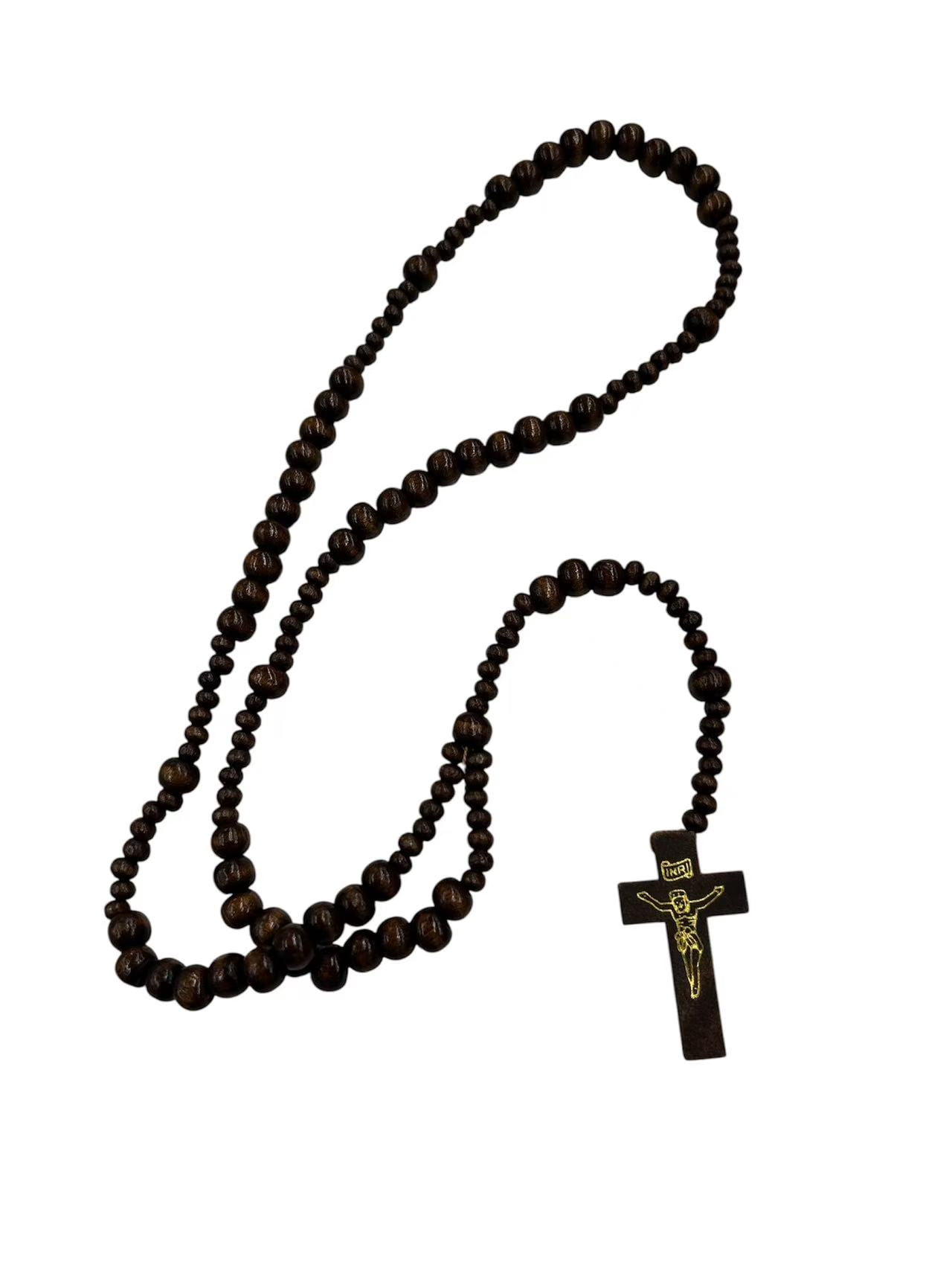 24pcs Solid Wood Carved Rosary Necklaces, 24-Pack Wooden Rosary Beads Catholic Rosary Necklace, Prayer Beads With Cross Pendant, Pocket Rosary Style, Baptism Favors And Religious Gifts for Men Women