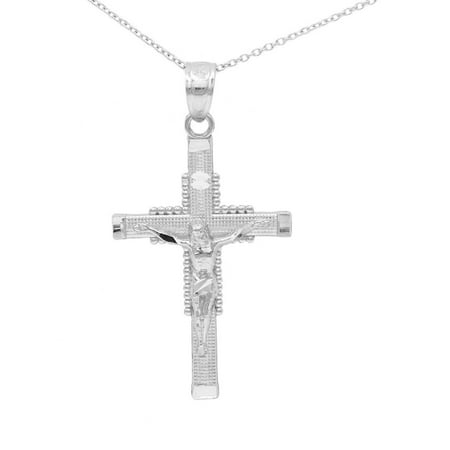 14k White Gold Jesus Crucifix Pendant Necklace with 18" Chain