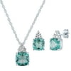 Cushion Simulated Green Amethyst and CZ Pendant and Earring Set