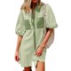 thumbnail image 2 of Camisas de Cuello en V de Manga Corta para Mujeres Vestido de Túnica de Rayas con Botón de Verano con Bolsillos, 95% Poliéster 5% Spandex para Diario Y Fiesta, 2 of 7