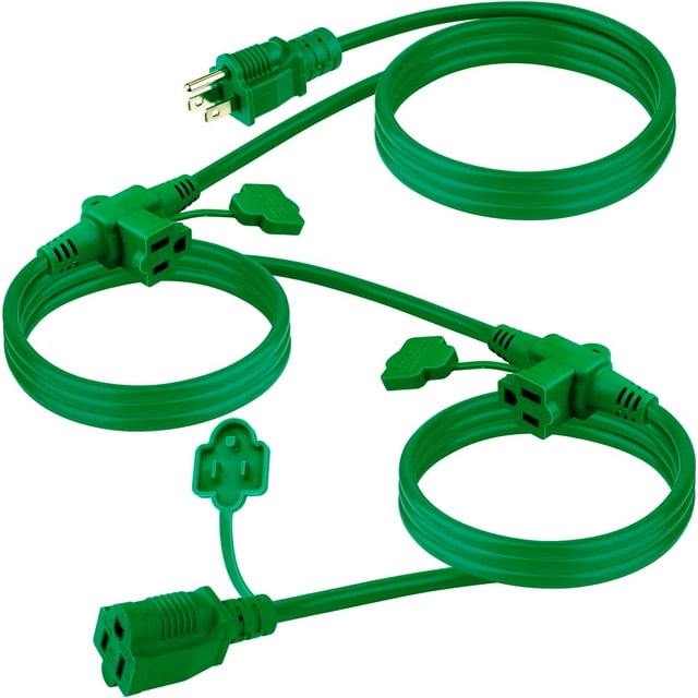 Outdoor Extension Cord 25 FT, Evenly Spaced 3 Outlets Plugs with Safety