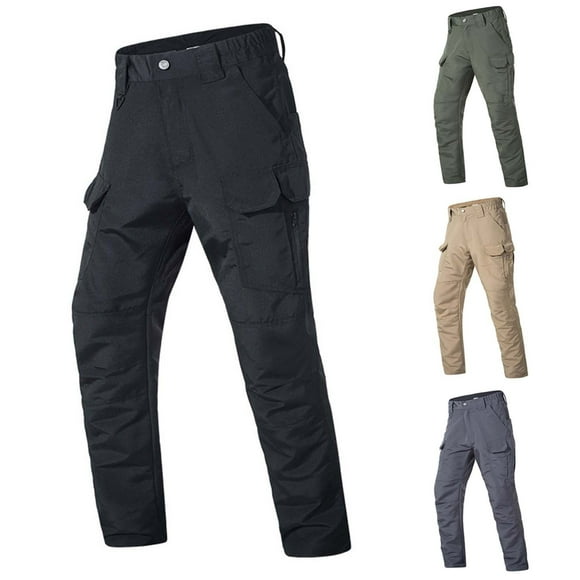CFLVAEK Big and Tall Tactical Pants for Men Water Resistant Elastic Waist Cargo Hiking Pants with Multi Pockets Loose Fit Wide Leg Military Workout Trousers Khaki S