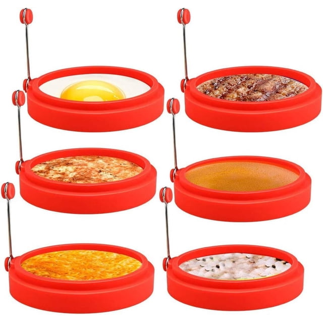 Anillos de silicona para huevos sin PFAS de Culinary Canvas, ideales para huevos, panqueques y más, antiadherentes resistentes al calor, juego de 6 para una cocina versátil