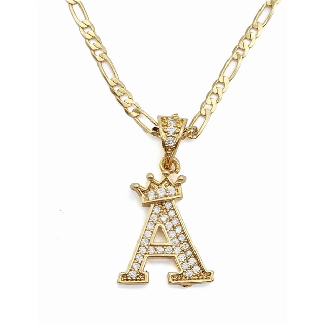Cadena y dije de brillos con corona de oro laminado letra A