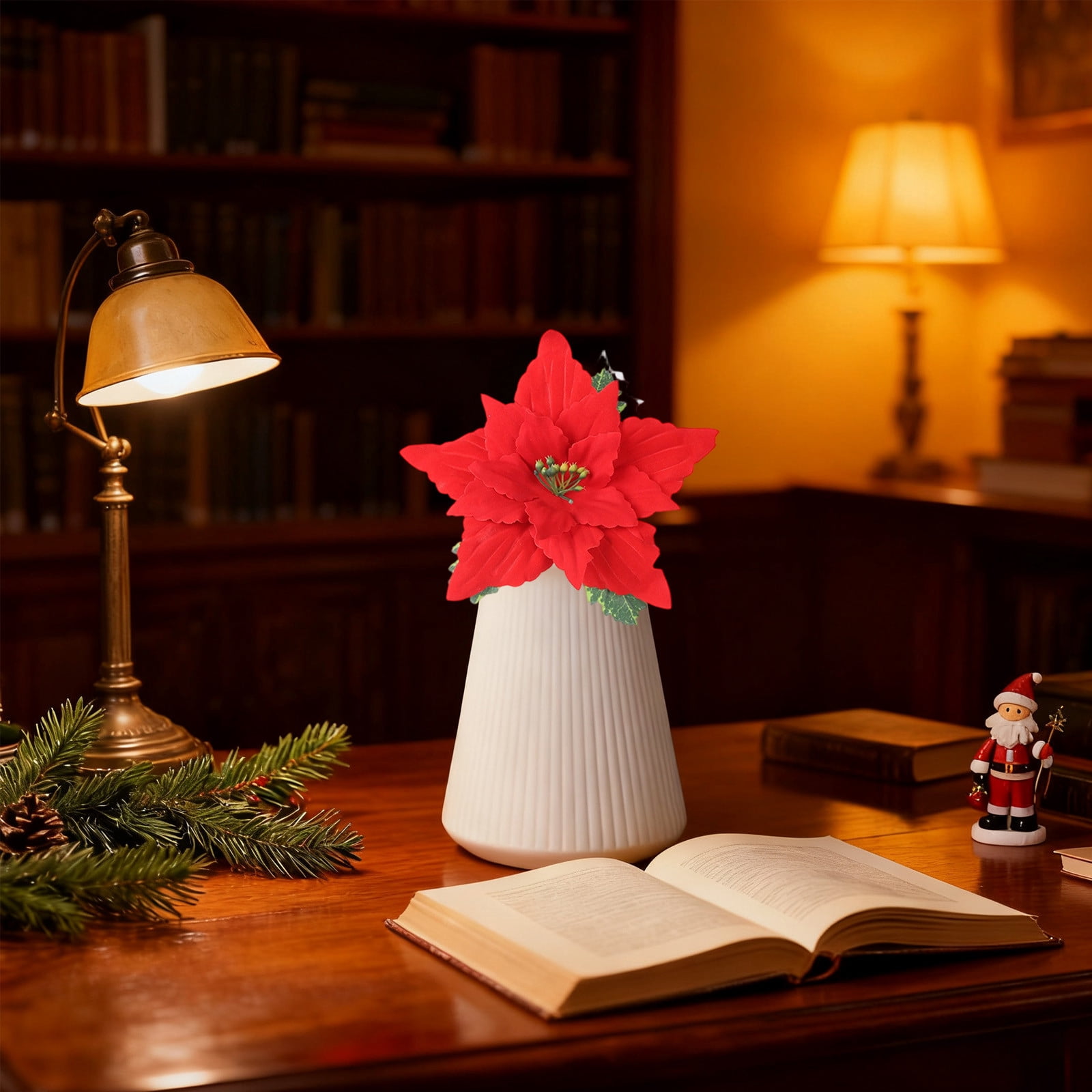 Bwiyojiz Christmas Decorations Home Decor Count 5pcs Decoration Holiday Products Flannel 5-fork Bouquet Simulation Flower Poinsettia Ornament, Gifts for Family, Red