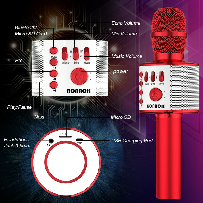 BONAOK Wireless Bluetooth Karaoke Microphone,3-in-1 Portable Handheld –  Bonaokofficial