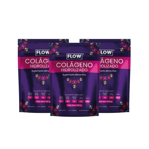 Suplemento FLOW SUPPLEMENT COMPANY 3 PACK Colágeno Hidrolizado con Omegas 3,6,9 y Granada 500 mg c/u