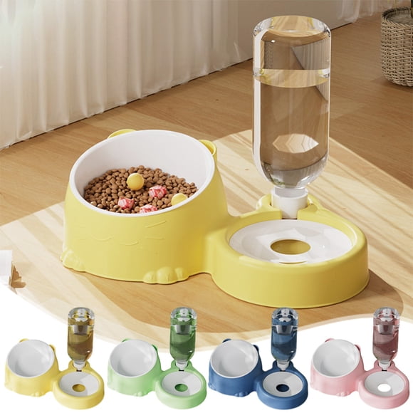 Juego de tazones de plástico para mascotas | Dispensador automático de agua y alimentos | Base antideslizante de alta resistencia | Alimentación de doble partición | Cerámica y plástico | Bebedero