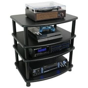 Rockville FLX BLACK Adjustable Height 4 Shelf Home Theater A/V Audio Rack Stand