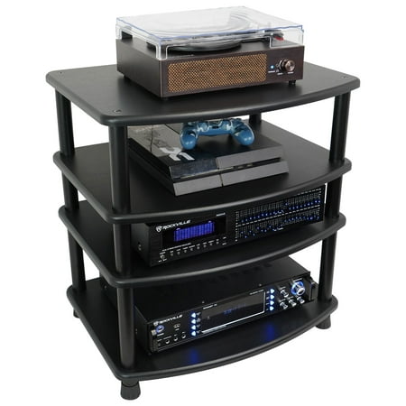 Rockville FLX BLACK Adjustable Height 4 Shelf Home Theater A/V Audio Rack Stand