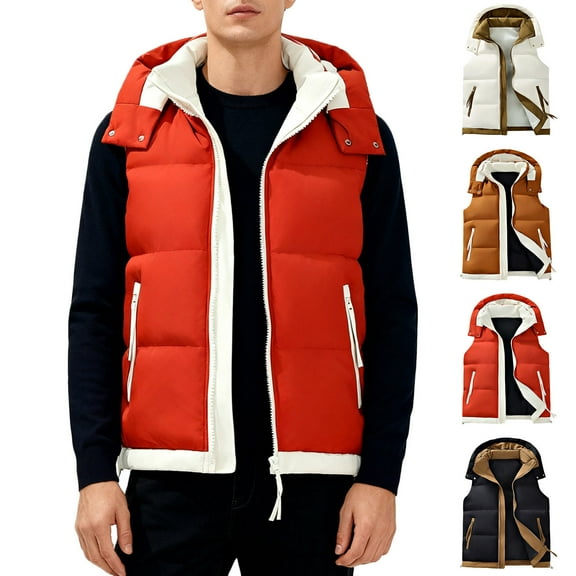 Lovzfmll Men's Puffer Vest, Hooded Thickened Cotton Sleeveless Warm Vest, Youth Quilted Jacket Outerwear, Winter Vest for Men