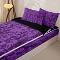 thumbnail image 3 of Manfei Halloween Damask Skull Zipper Queen Comforter Set with Fitted Sheet and 2 Pillowcases, Exotic Style Floral Zipper Bedding Set, Purple Violet Black,Black Reversible,4 Pieces, 3 of 6
