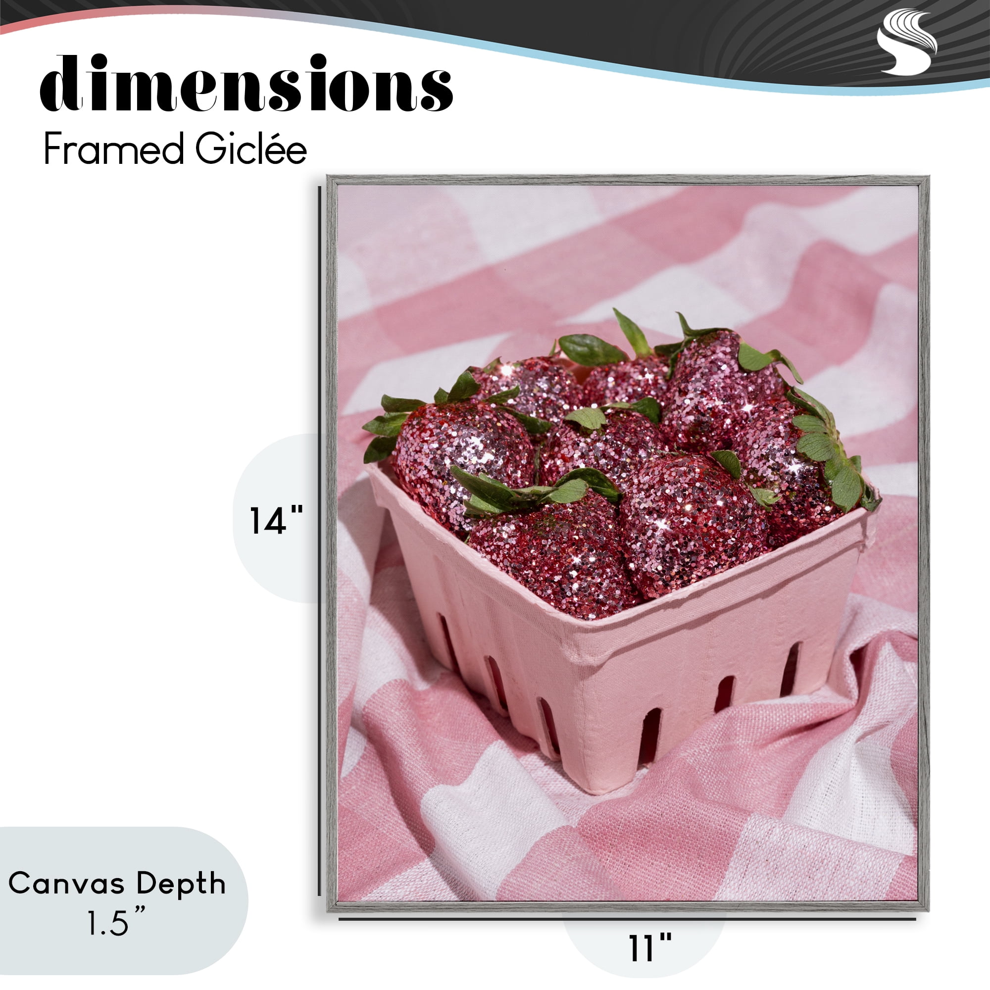 Stupell Industries Glam Glimmer Strawberries Gray Framed Giclee Art, design by LISH Creative