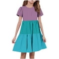 thumbnail image 2 of MKOSPLRT Babydoll Dress for Kids 4-15 Years Short Sleeve Crew Neck Tiered Dress Cute Color Block Swing A Line Dresses for Summer Beach, 2 of 5