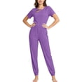 thumbnail image 3 of LIBRCLO Uniform Medical for Women Round Neck Top and Pants Set Short Sleeve Elastic Waist Cuffed Pants with pockets Casual Workwear Uniform, 3 of 5