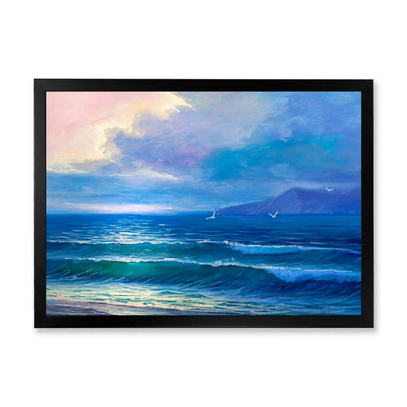 Designart 'Sunrise Glow On The Sea Waves I' Nautical & Coastal Framed Art Print