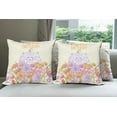 thumbnail image 6 of Ambesonne Birthday Throw Pillow Cover 4 Pack, Happy Cat Bird Flowers, 24", Pale Yellow Lilac Orange, 6 of 7