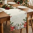 thumbnail image 2 of Christmas Floral Cotton Linen Table Runner Red White Flowers Green Leaf Vintage Letter Dining Table Runners for Home Decor Party Dining Room Restaurant Kitchen Party 13" x 72", 2 of 9