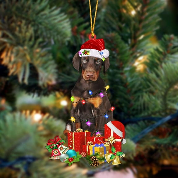 Acrylic 2D FLAT Dobermann-Dog Be Christmas Tree Hanging Ornament