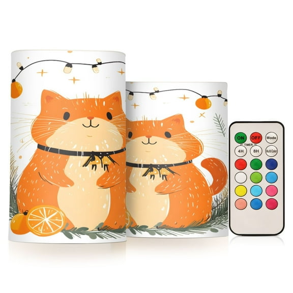 ALAZA Cat Christmas 2 PCs LED Flickering Flameless Candles with Remote Timer Battery Operated Candle