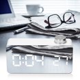 thumbnail image 2 of Reloj despertador con luz blanca para decoración de dormitorio con espejo LED elegante, 2 of 8