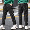 thumbnail image 2 of HAJGJP Jeans Coupe Droite Régulière pour Garçons Pantalon en Denim Décontracté Pantalon en Denim Extensible Pantalon de Printemps pour Garçons BK1, 10-12 Ans, 2 of 6