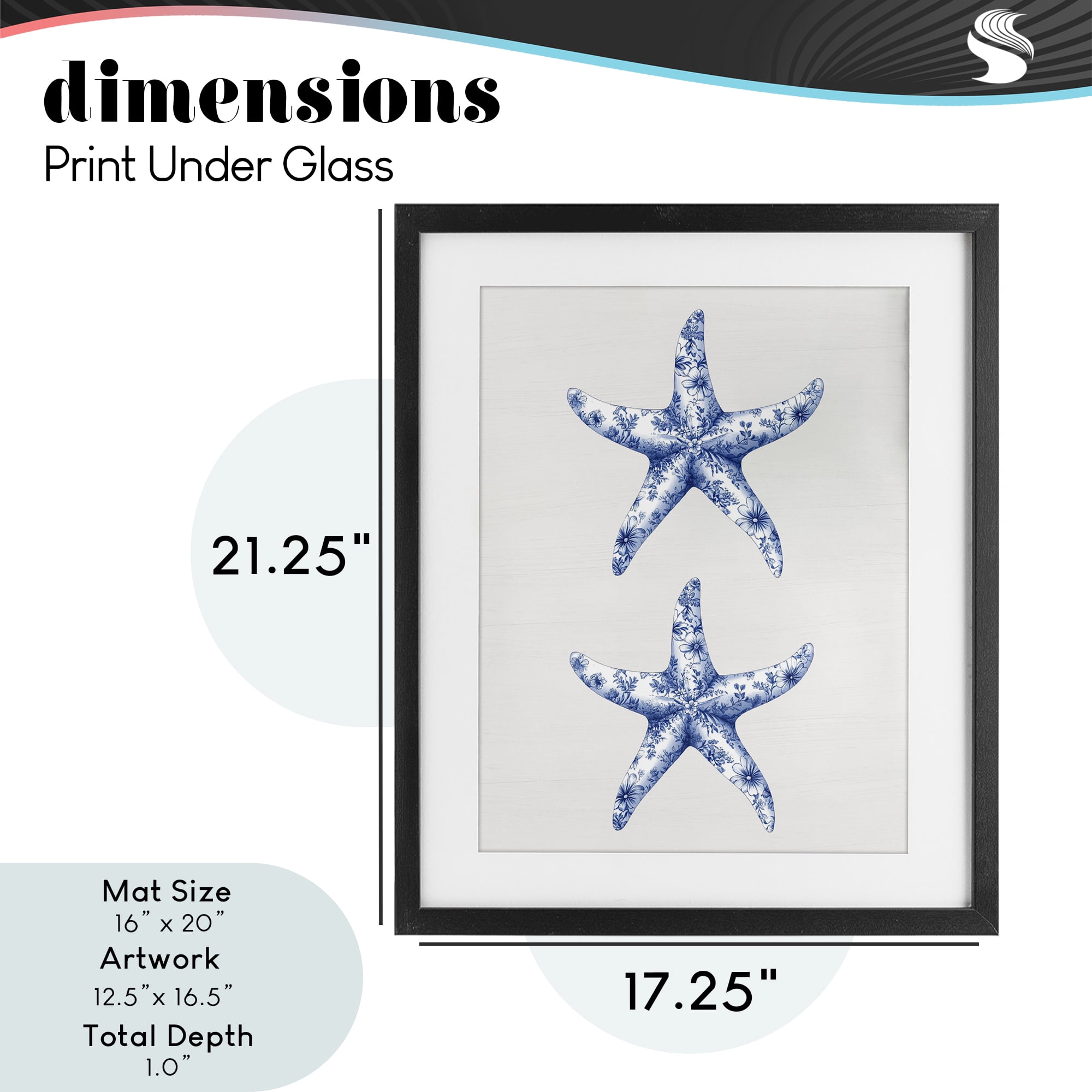 Vintage Toile Starfish Black Framed Print Under Glass, design by Lettered and Lined