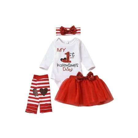 

Fiomva Newborn Girts Suit Long Sleeve Romper Tops Skirt Headband Leg Warmers Red 3-6 Months