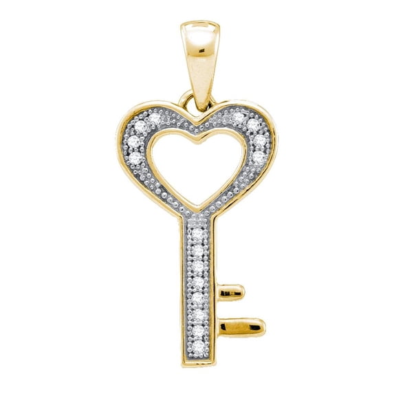 Yellow Silver Diamond Key Love Necklace Pendant 1/20 Ctw.
